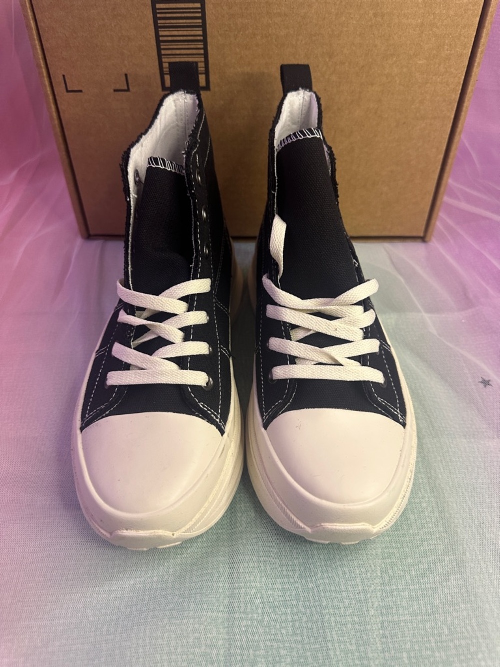 Kids High-Top Canvas Sneakers in Black and White